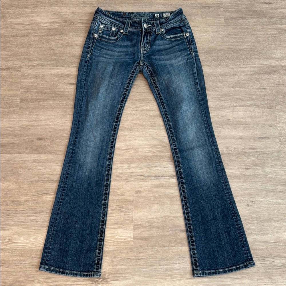 Miss Me Blue Flare Wide Leg Jeans with Natural Fading